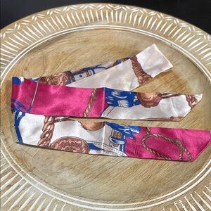 Silk Scarf twilly with Pink and Blue Design